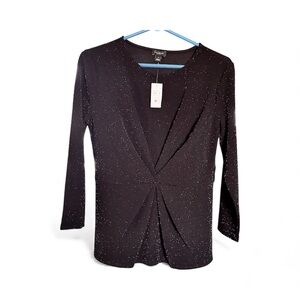 New Ann Taylor Black Sparkling Blouse with Twist Front